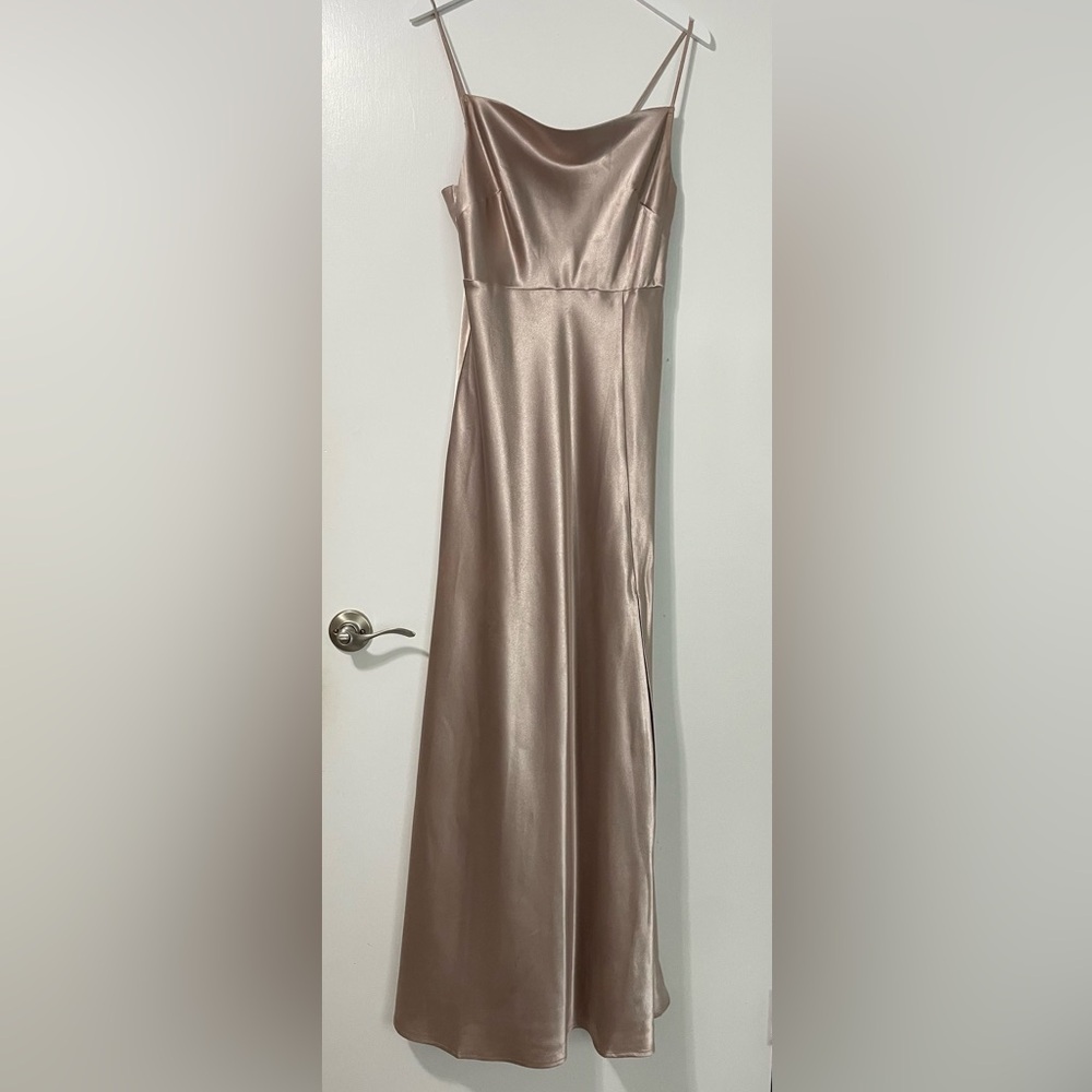 Birdy Grey - Lisa Long Dress - Shiny Satin Neutral Champagne